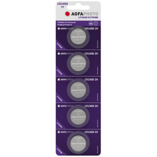 5 Piles Bouton CR2450 Lithium 3V 600mAh Agfa