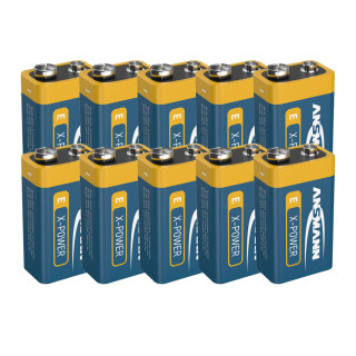 10 Piles 9V 6LR61 Alcalines X-Power E-Block 700mAh Ansmann