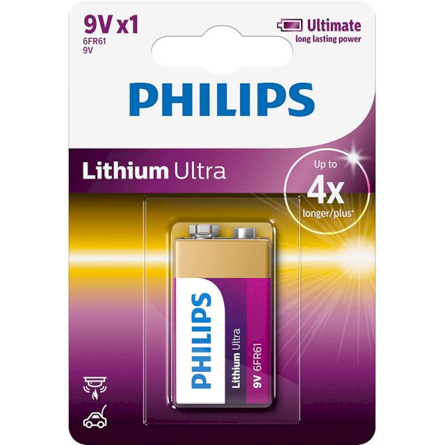 PILE 9V LITHIUM ULTRA 950mAh BL1 PHILIPS