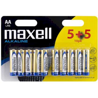 10 Piles LR06 AA Alcaline 1.5V Maxell