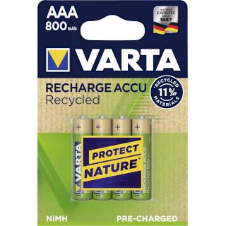 PILES HR03 RECHARGEABLES Recycled 1.2V 800mAh NiMH BL4 VARTA