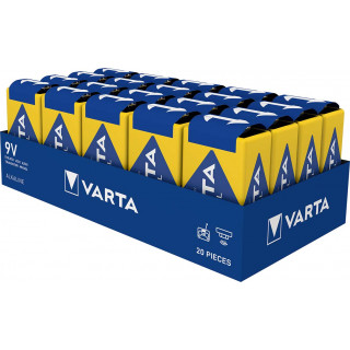 20 Piles 9V 6LR61 Alcalines Industrial Pro 640mAh Varta