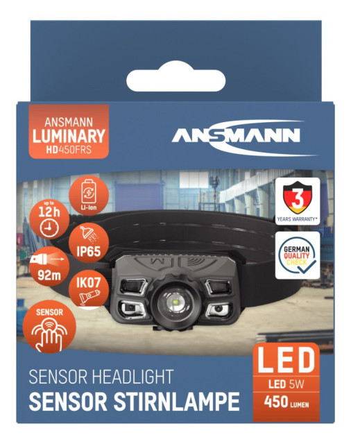 Lampe frontale HD450FRS rechargeable avec focus 450 lumens ANSMANN