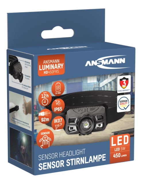 Lampe frontale HD450FRS rechargeable avec focus 450 lumens ANSMANN