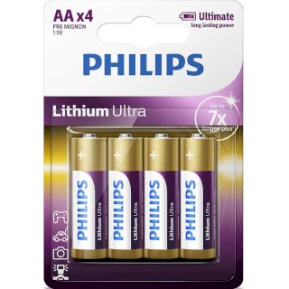 4 Piles AA FR6 Lithium Ultra 1.5V Philips