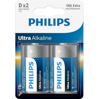 2 Piles LR20 D Ultra Alcaline 1.5V Philips
