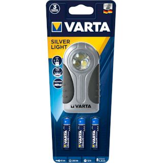 Torche Silver Light LED Avec 3 Piles Longlife Power Varta