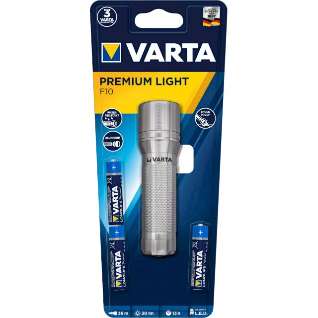 Torche Premium Light F10 Avec 3 Piles AAA Longlife Power Varta