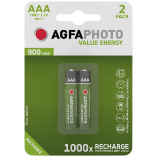 2 Piles AAA HR03 Rechargeables Value Energy 900mAh Agfa