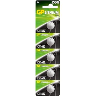 5 Piles Bouton CR1632 Lithium 3V 140mAh GP