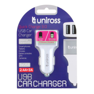 CHARGEUR ALLUME-CIGARE POUR ENTREE 3xUSB 2.4A QC3 UNIROSS