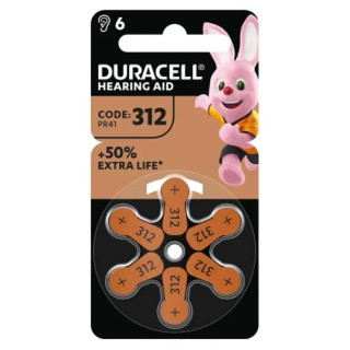 Piles auditives Zinc Air Easytab 312 (PR41) - 1.4V - 170mah BL6 DURACELL