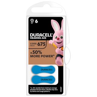 Piles auditives Zinc Air Easytab 675 (PR44) - 1.4V - 600mah BL6 DURACELL