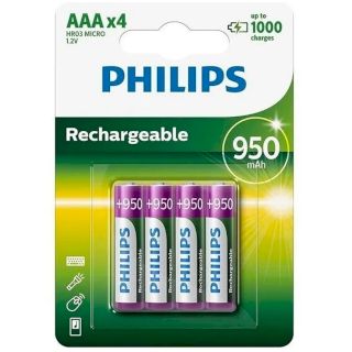 PILES RECHARGEABLES NiMH AAA HR03 READY TO USE 1.2V 950mAh BL4 PHILIPS