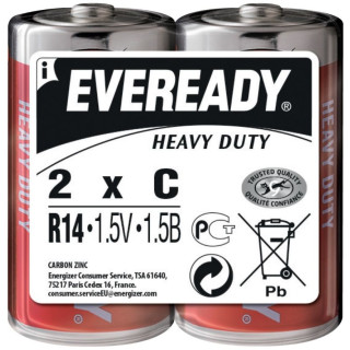 2 Piles Salines C R14 Heavy Duty Shrink 1.50V Eveready