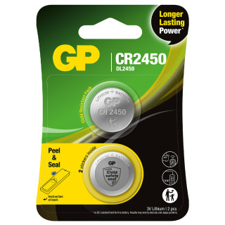 2 Piles Bouton CR2450 Lithium 3V 610mAh GP