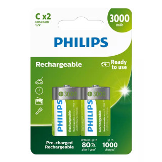 Piles Rechargeables HR14 C 1.2V 3000mAh BL2 PHILIPS