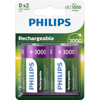PILES RECHARGEABLES HR20 D 1.2V 3000mAh NIMH BL2 PHILIPS