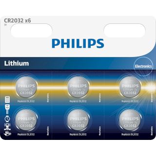 6 Piles Bouton CR2032 Lithium 3V 210mAh Philips