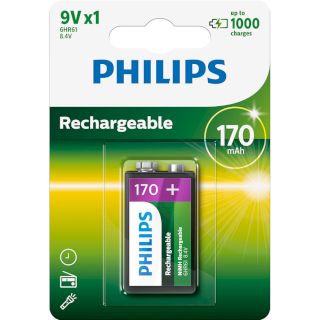 Pile 6HR61 rechargeable NiMH 9V 170 mAh BL1 PHILIPS