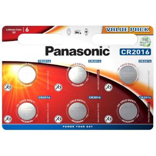 6 Piles Bouton CR2016 Lithium 3V 90mAh Panasonic
