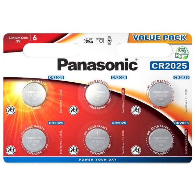 6 Piles Bouton CR2025 Lithium 3V 165mAh Panasonic