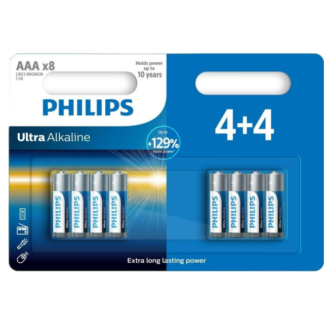 8 Piles LR03 AAA Ultra Alcaline 1.5V Philips