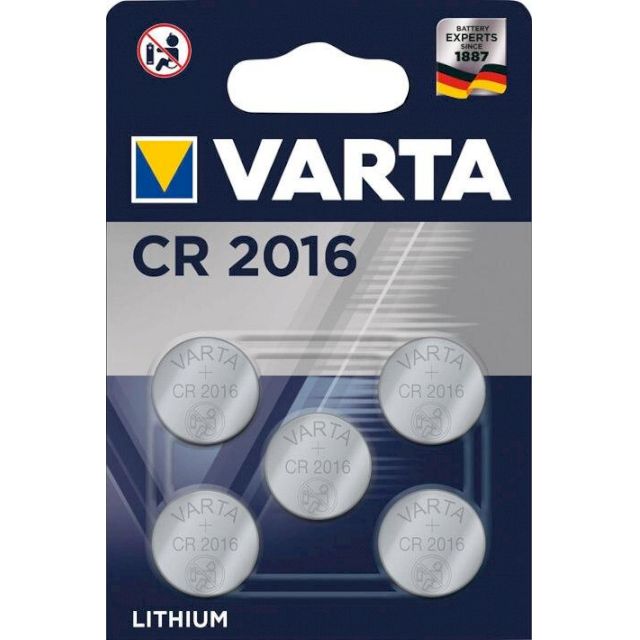 5 Piles Bouton CR2016 Lithium 3V 90mAh Varta