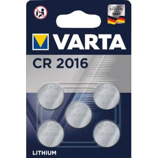 5 Piles Bouton CR2016 Lithium 3V 90mAh Varta