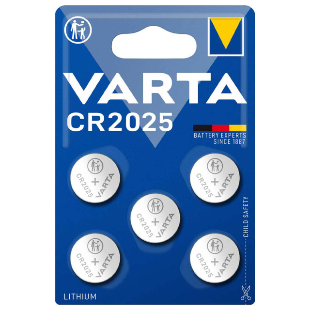 5 Piles Bouton CR2025 Lithium 3V 165mAh Varta