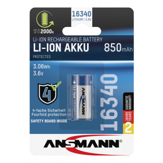 Accu Li-Ion 16340 Rechargeable 3.6V 850 mAh ANSMANN