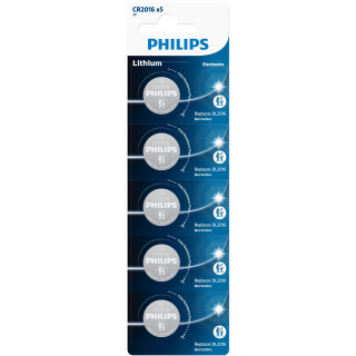 5 Piles Bouton CR2016 Lithium 3V 75mAh Philips