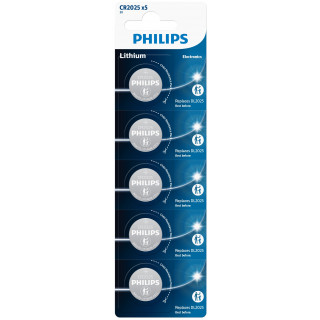 5 Piles Bouton CR2025 Lithium 3V 150mAh Philips