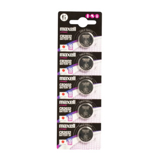 5 Piles Bouton CR2032 Lithium 3V 220mAh Maxell
