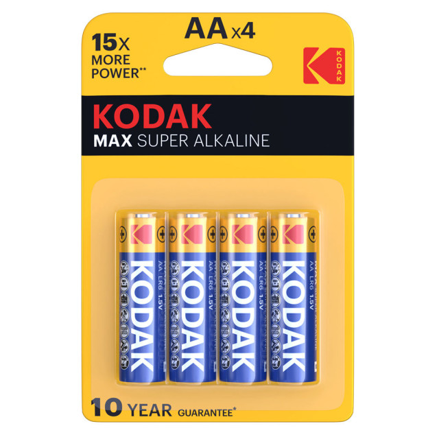 Piles alcalines LR6 AA Max Super Alkaline 1.5V BL4 KODAK