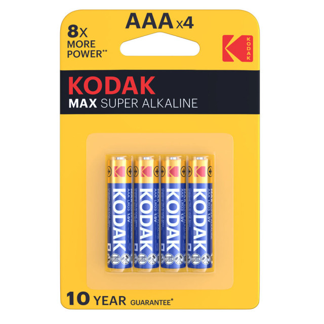 Piles alcalines LR03 AAA Max Super Alkaline 1.5V BL4 KODAK