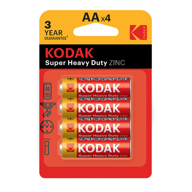 Piles salines R6 AA Heavy Duty Zinc 1.5V BL4 KODAK