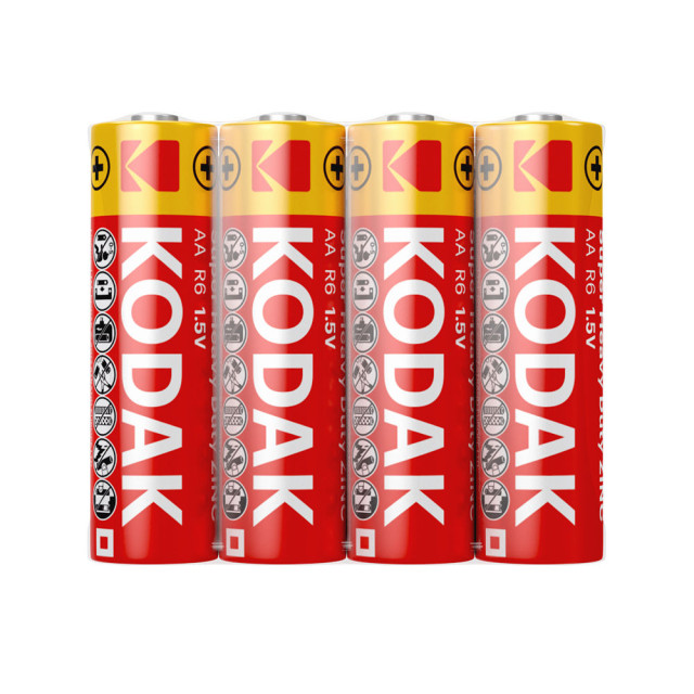 Piles salines R6 AA Heavy Duty Zinc 1.5V 4-shrink KODAK