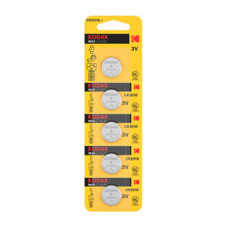 5 Piles Bouton CR2016 Max Lithium 3V 90mAh Kodak