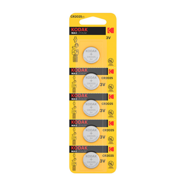 5 Piles Bouton CR2025 Max Lithium 3V 140mah Kodak