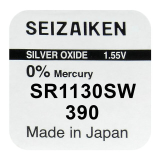 Pile 390 SR1130SW Oxyde d'Argent 1.55V 80mAh Seizaiken