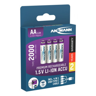 Accu Li-Ion AA rechargeable par cable USB-C 2000 mAh BL4 ANSMANN