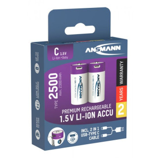 Accu Li-Ion C LR14 rechargeable par cable USB-C 2500 mAh BL2 ANSMANN