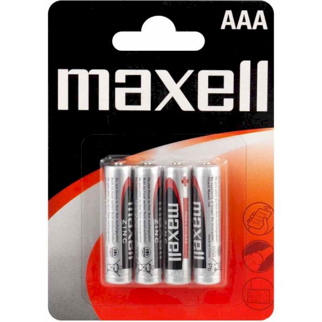 4 Piles AAA R03 Salines Zinc Carbone 1.5V Maxell