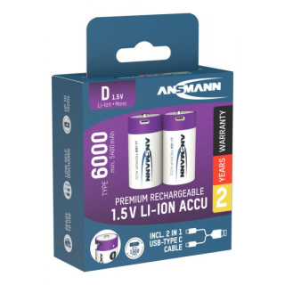 Accu Li-Ion D LR20 rechargeable par cable USB-C 6000 mAh BL2 ANSMANN
