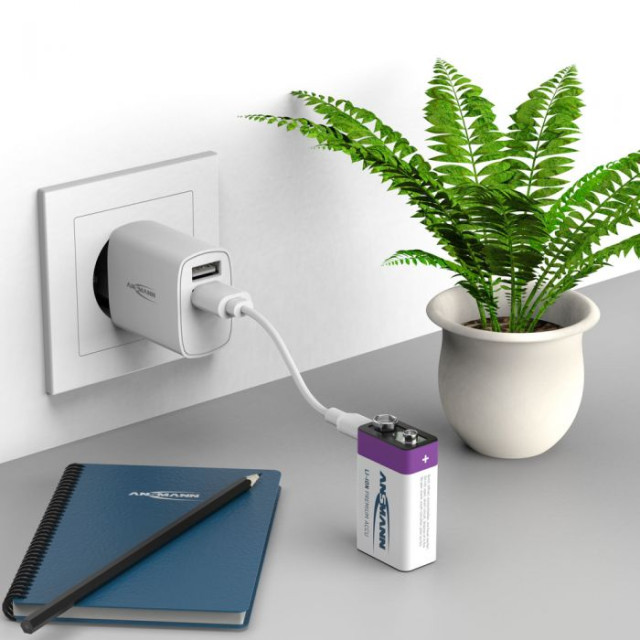 Accu Li-Ion 9V rechargeable par cable USB-C 400 mAh BL1 ANSMANN