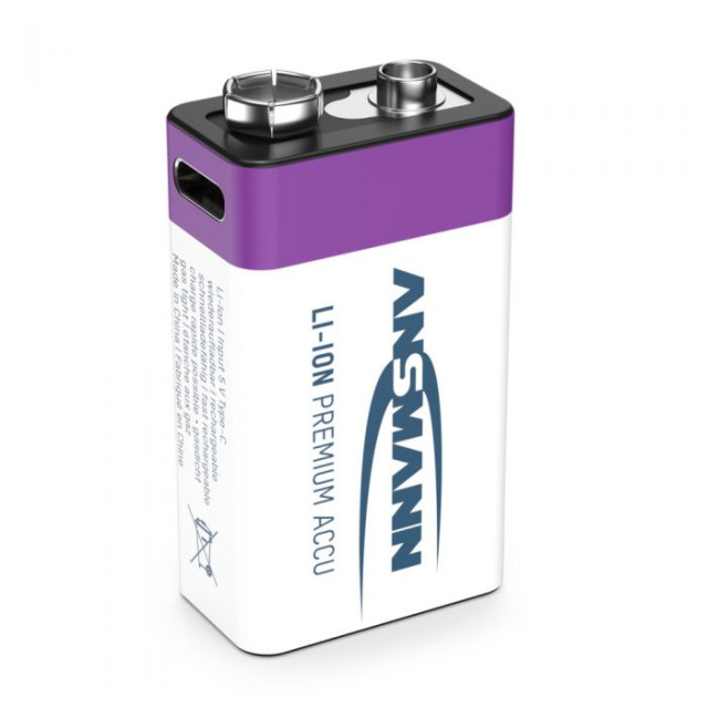 Accu Li-Ion 9V rechargeable par cable USB-C 400 mAh BL1 ANSMANN