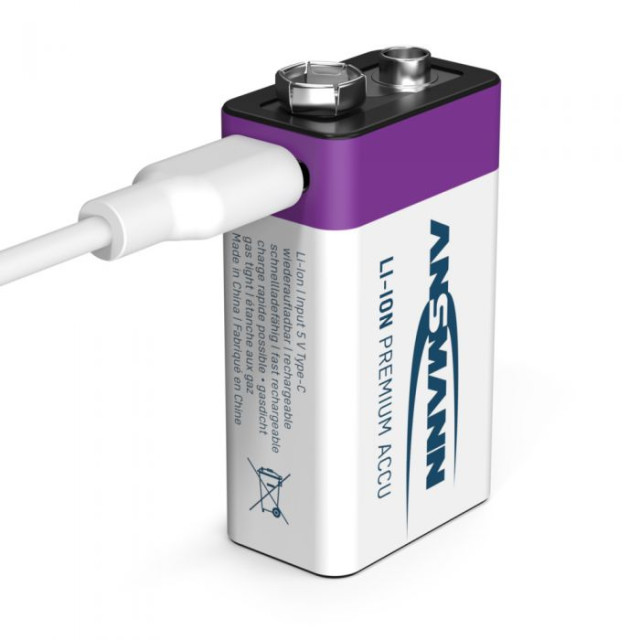 Accu Li-Ion 9V rechargeable par cable USB-C 400 mAh BL1 ANSMANN