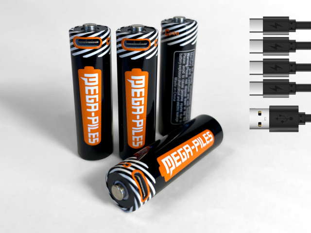 4 Piles Rechargeables USB-C AA LR6 1.5V 1500mAh MegaPiles