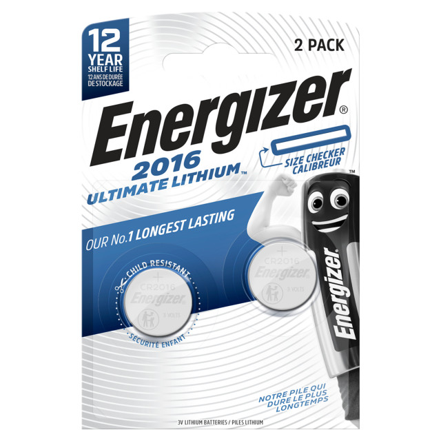 2 Piles Bouton CR2016 Ultimate Lithium 3V 90mAh Energizer